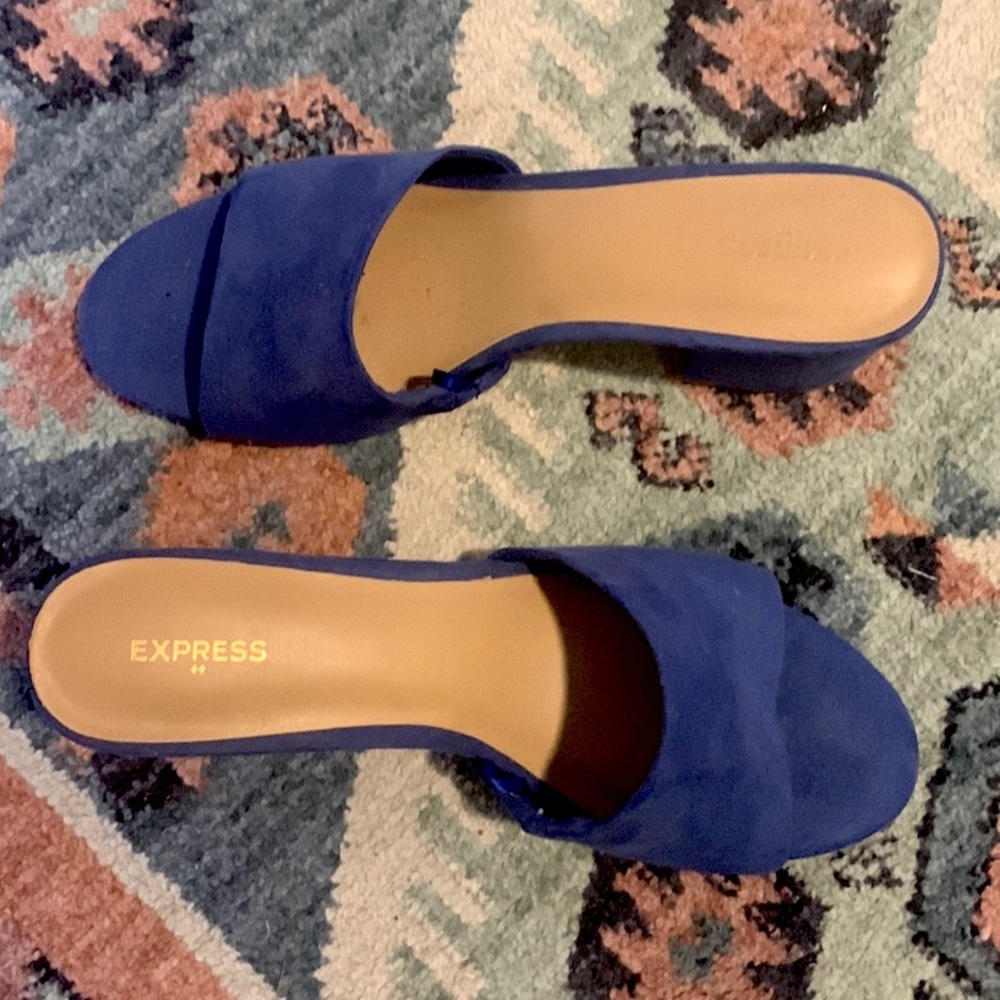 NWOT Express. Vibrant blue suede slides.